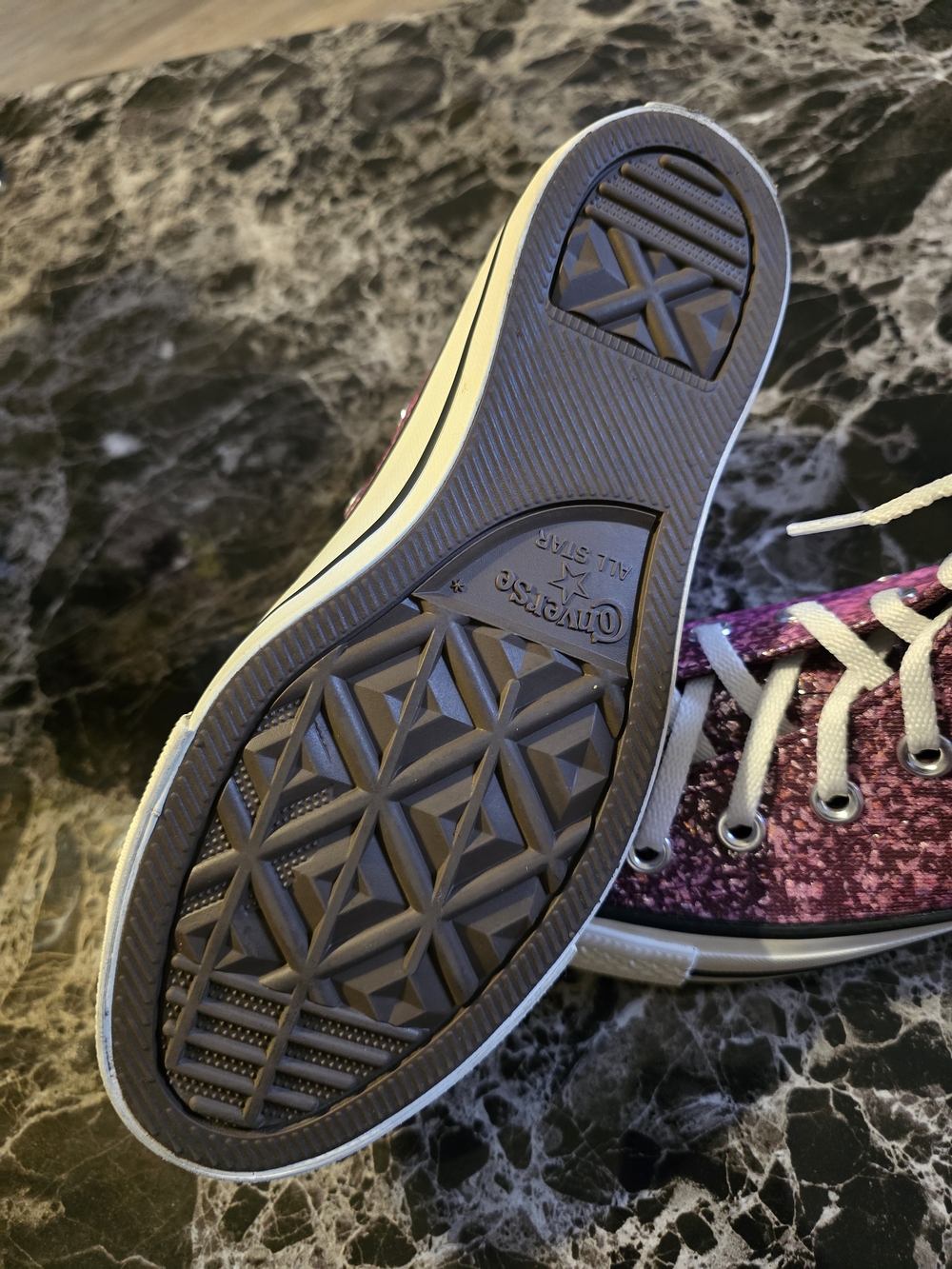 Converse Women’s High Top Glitter Sneakers in Pink - Picture 3 of 5